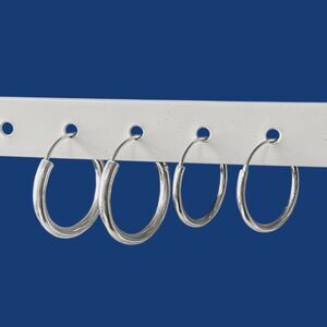 Sterling Silver Earrings Endless Hoops Lot 925 Minimalist Classic 3/4" 5/8" Set